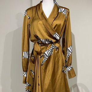 NWT gold wrap V-neck zebra dress size M